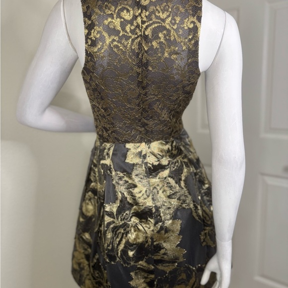 Theia Pewter & Gold Floral Jacquard Party Dress Size 2.   #84 - Picture 8 of 12
